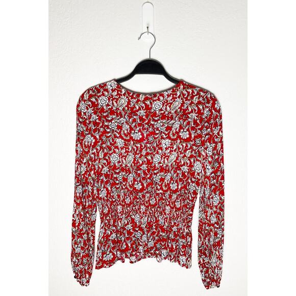 Feather Bone x Anthropologie Womens Latrobe Floral Lace Up Smocked Peplum Blouse - Picture 5 of 10